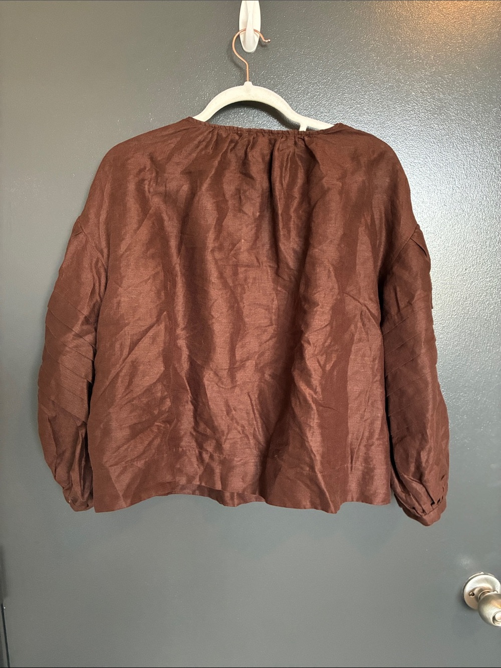 NWT Banana Republic Linen Peasant Blouse Chocolate Brown Sz S - Picture 5 of 7